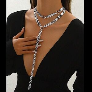 Silver Y Lariat MultiLayered Choker Irregular Handmade Unique Choker Necklace